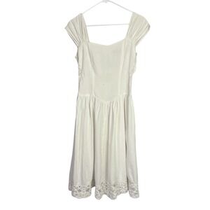 Vintage Birds Peking Handicraft Battenberg Lace Dress Size 6 White Basque Waist‎
